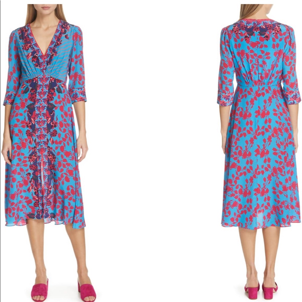 SALONI Eve Floral Print Silk Dress New without tag